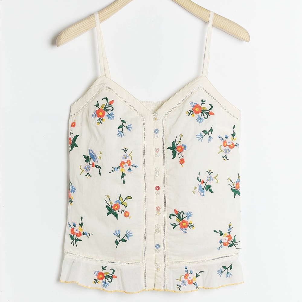 Anthropologie Faye Tank Floral Embroidered EUC - Picture 2 of 7